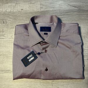 David Donahue Dress Shirt Mens 18.5 36/37 Merlot Trim Fit Long Sleeve NWT